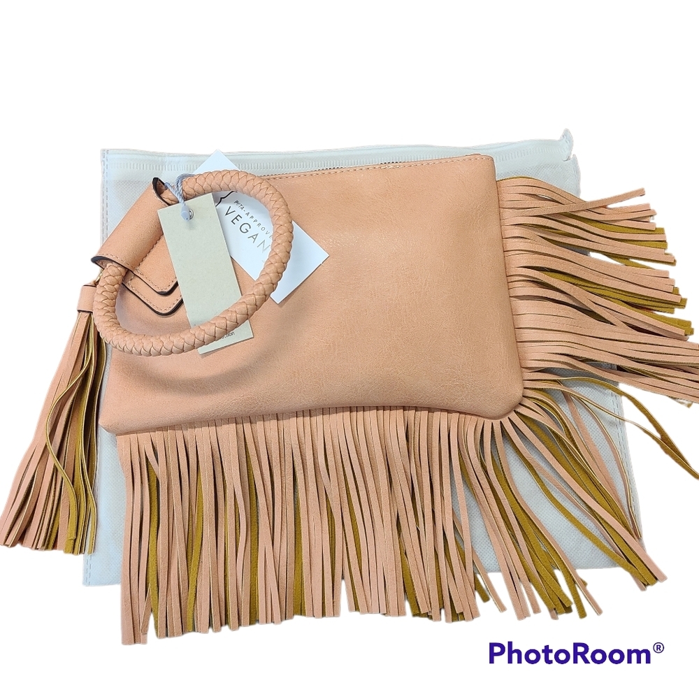 NWT Calin Collection wristlet vegan leather fringe clutch